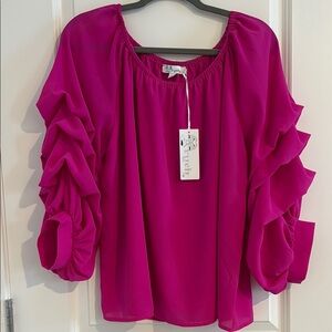 Aryeh Pink Ruffled 3/4 Sleeve Blouse